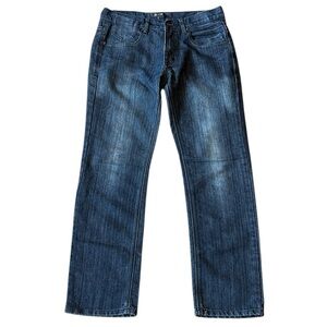 Fusai Jeans Straight Leg Dark Blue Wash Thigh Fade Embroidered Pockets 32x30